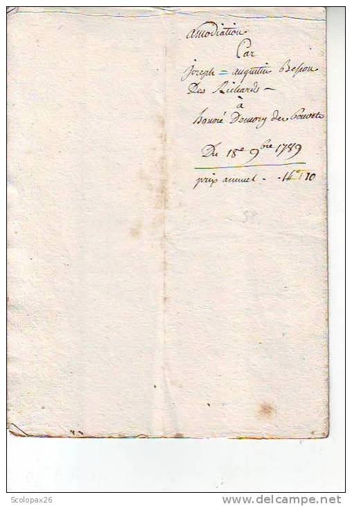 Amodiation De 1789 Joseph Bepon Des Richards Honoré Demouy Bouvets Morez Jura - Manuscrits