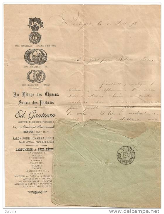 - Lettre - CHARENTE INFERIEURE - ROCHEFORT SUR MER - Càd S/TP Type Sage N° - Lettre Et Enveloppe Décorées - 1898 - 1876-1898 Sage (Type II)