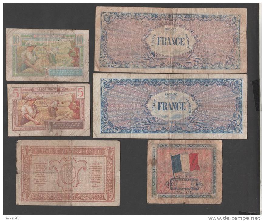 France - Trésor -  Lot De 6 Billets  ( 1 Fr, 5 Et 10 Frs Et Libération  2 Frs  50 Et 100 Frs )   TRES USAGES - Autres & Non Classés