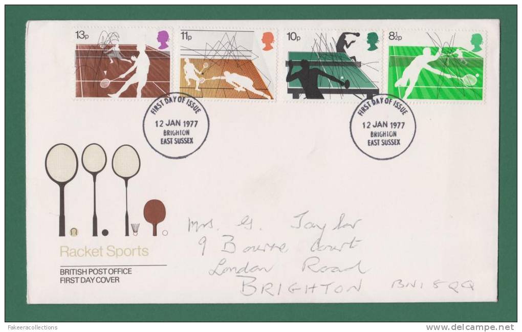 GB GREAT BRITAIN 1977 - RACKET SPORTS - 4V FDC - TABLE TENNIS , TENNIS , BADMINTON , SQUASH - AS SCAN - Badminton