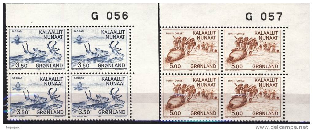 #Greenland 1981. Corner Blocs Of 4. No. G56-57. MNH(**) - Unused Stamps