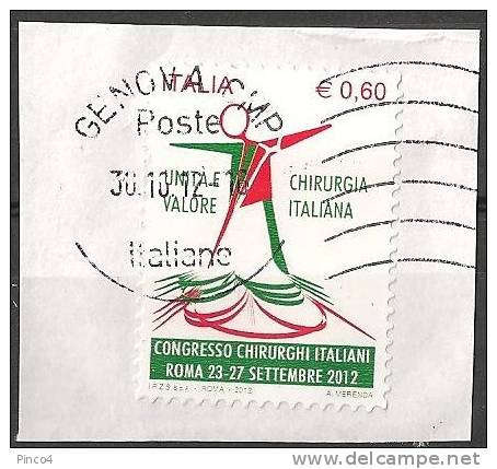 ITALIA REPUBBLICA CONGRESSO CHIRURGHI ITALIANI 0,60 2012 USATO SU FRAMMENTO - 2011-20: Usati