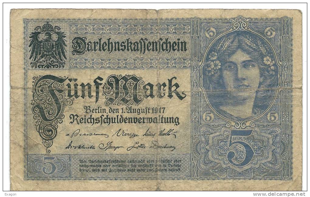 Lotto Di N. 2 Banconote GERMANIA  - Banconota Da  5  FUNF  MARK  -  Anno  1917. - Banconota Da 10 ZEHINFMART - Anno 1920 - 5 Mark