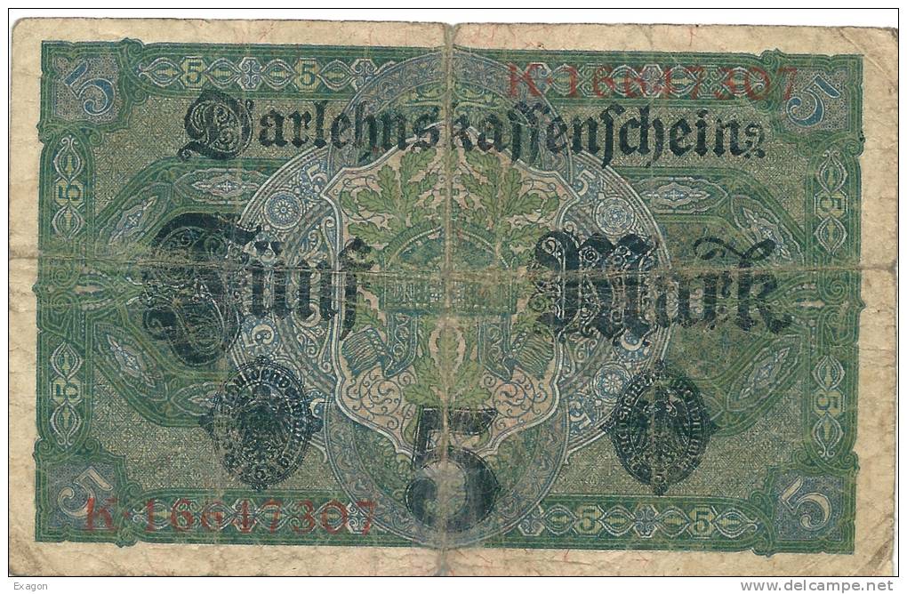 Lotto Di N. 2 Banconote GERMANIA  - Banconota Da  5  FUNF  MARK  -  Anno  1917. - Banconota Da 10 ZEHINFMART - Anno 1920 - 5 Mark