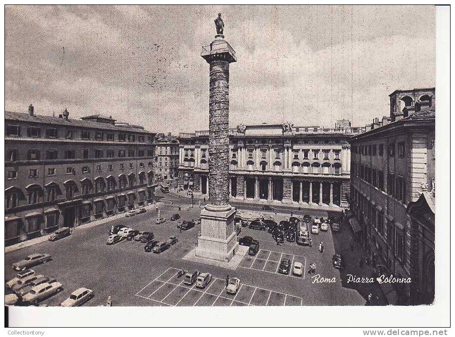 Roma - Piazza Colonna - Formato Grande -  Viaggiata 1960 Auto - Piazze