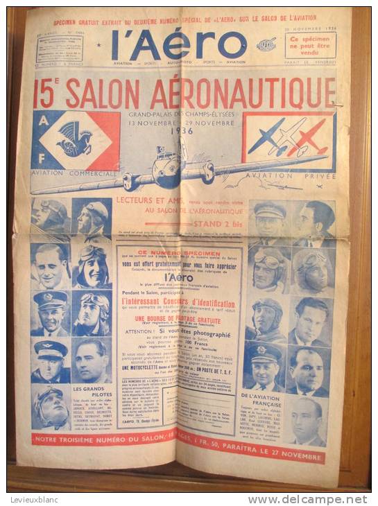 Journal /L' AERO/Specimen/ 15 éme Salon De L'Aeronautique/ Palais Des Champs Elysées/1936   VJ1 - AeroAirplanes