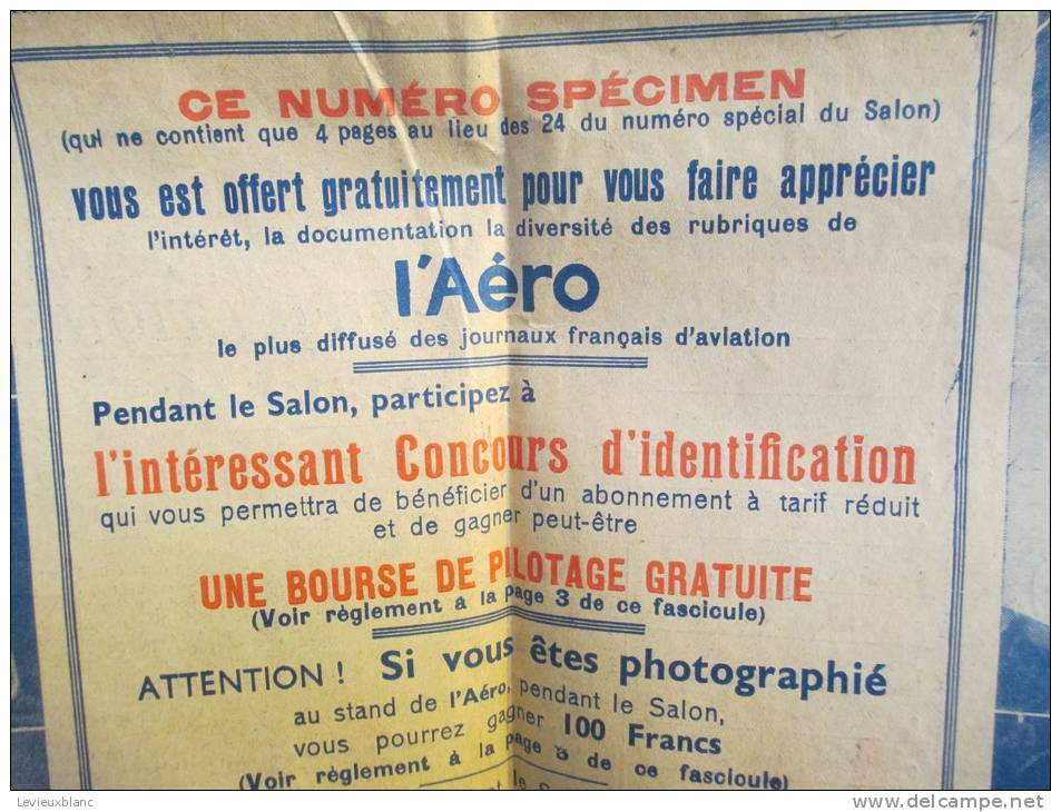 Journal /L' AERO/Specimen/ 15 éme Salon De L'Aeronautique/ Palais Des Champs Elysées/1936   VJ1 - Vliegtuig