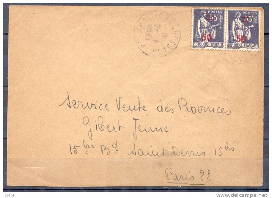 LETTRE Cachet PAIMPOL Cotes Du Nord  Le 4 4 1941  Avec 2 Timbres Type PAIX 50c Sur55c  Attaches - 1932-39 Paix