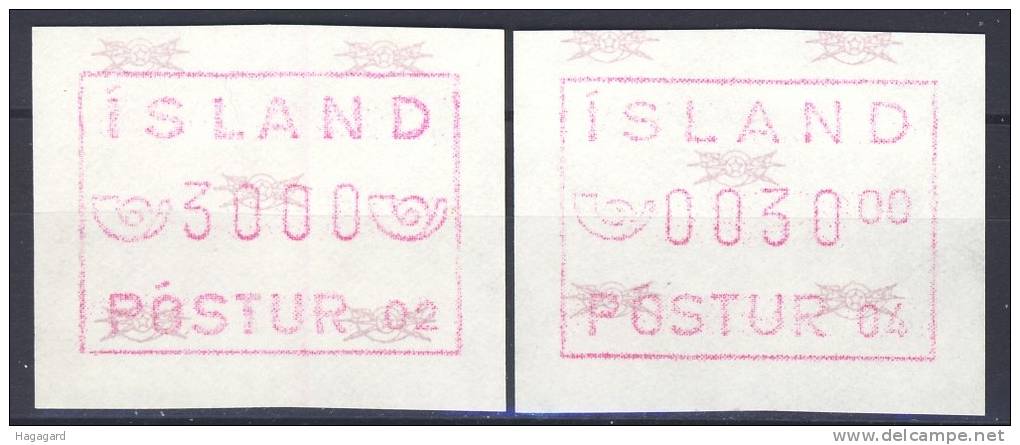 #D1134. Iceland 1983-93. ATM 2 Different. MNH(**) - Franking Labels