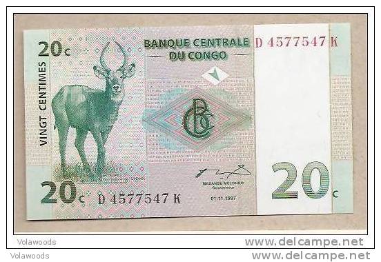 Congo - Banconota Non Circolata Da 20 Centesimi - 1997 - - República Democrática Del Congo & Zaire