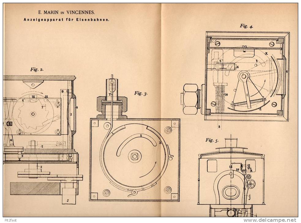 Original Patentschrift - E. Marin In Vincennes , 1899 , Anzeigeapparat Für Eisenbahn , Lokomotive !!! - Historische Dokumente