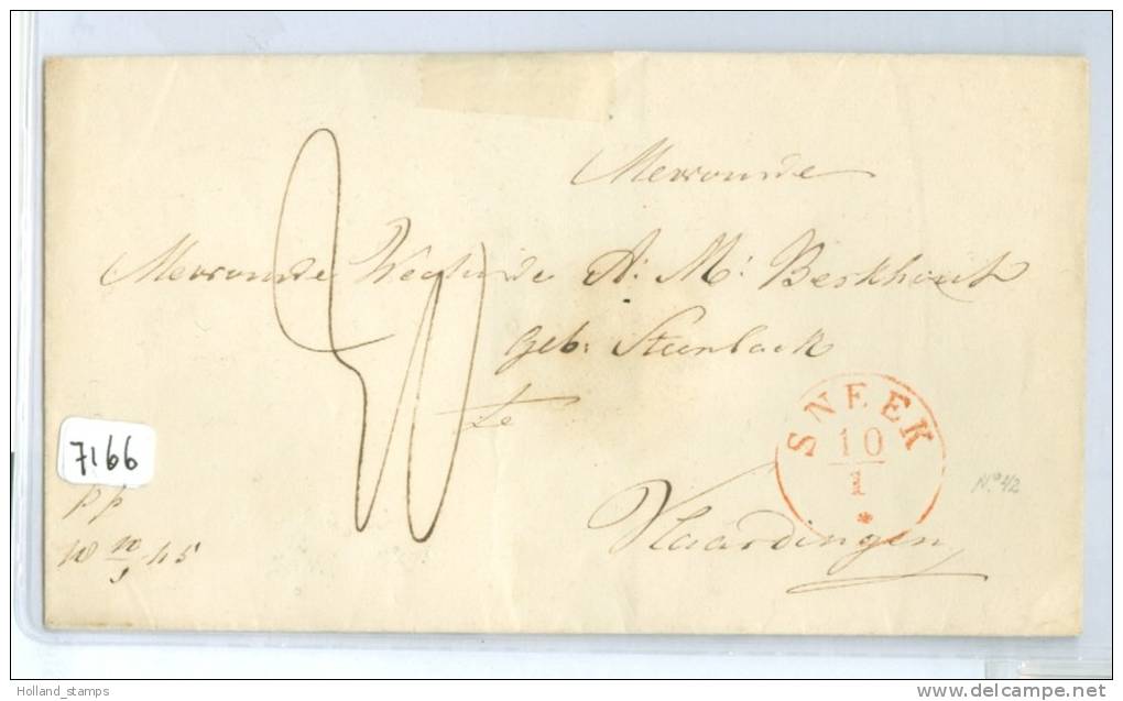 VOORLOPER BRIEFOMSLAG Uit 1845 Van SNEEK Naar VLAARDINGEN * PORTO 30 CENT (7166) - ...-1852 Préphilatélie