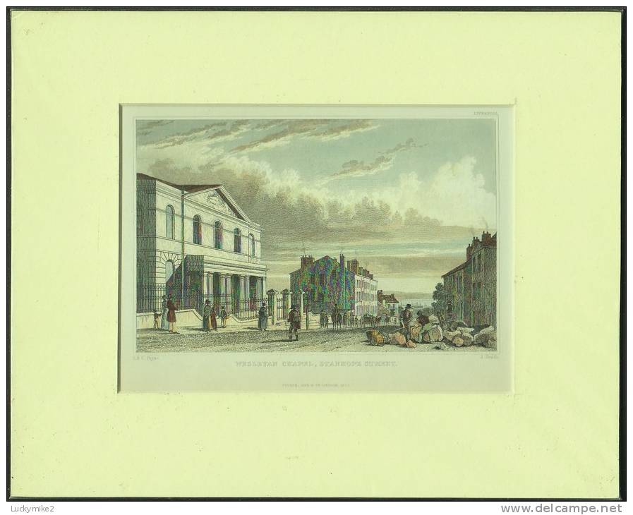 An 1839 Engraving Of  "Weslayen Chapel, Stanhope Street (Liverpool)"  By  'J Smith'.  Mounted. - Prints & Engravings