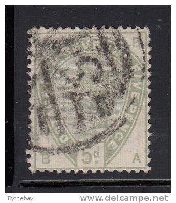 Great Britain Used Scott #104 5p Victoria, Green Position BA - Oblitérés