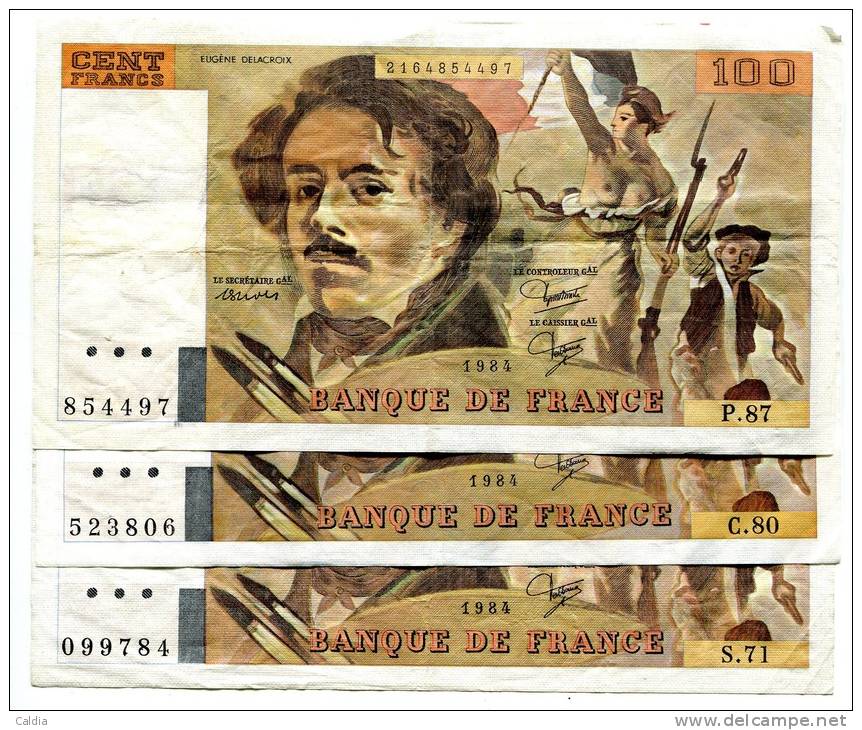 D France 100 Francs "" DELACROIX "" 1982 X 3 - 100 F 1978-1995 ''Delacroix''