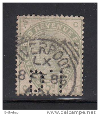 Great Britain Used Scott #104 5p Victoria, Green Position GF Square Circle Cancel: Liverpool FE 85 Perfin "D.I" - Gebruikt