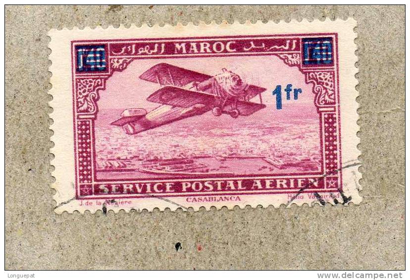 MAROC : Avion Survolant Casablanca - Timbre De 1922-27 Surchargé Nouvelle Valeur - - Poste Aérienne