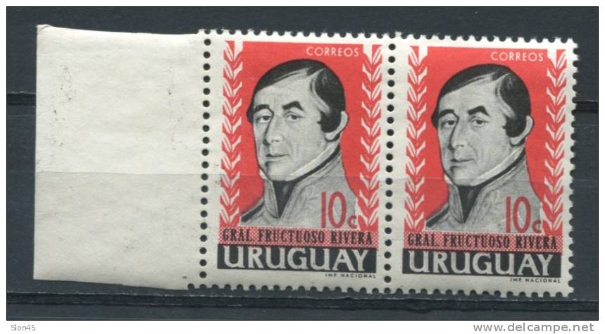 Uruguay 1941 Sc 686 Pair MNH OFFSET (Black Print On Back) First President:Gen. Jose Rivera - Oddities On Stamps