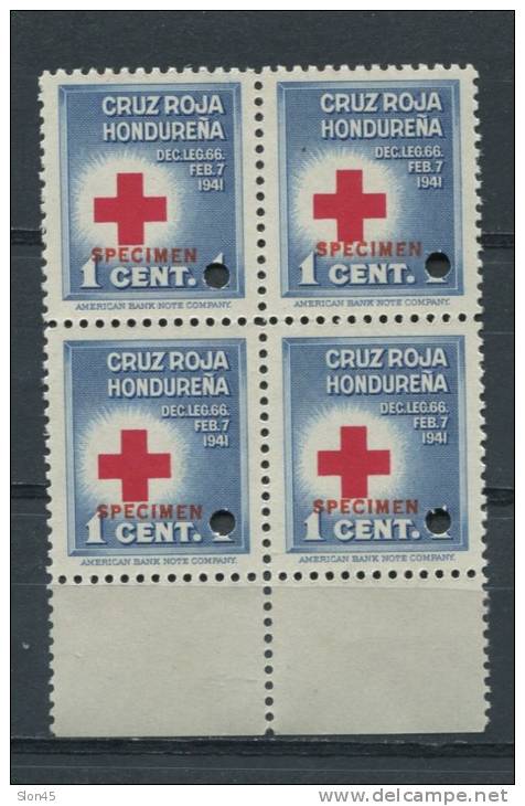 Honduras 1941 SC RA1 SPECIMEN Block Of 4 OG NH RED CROSS - Fehldrucke