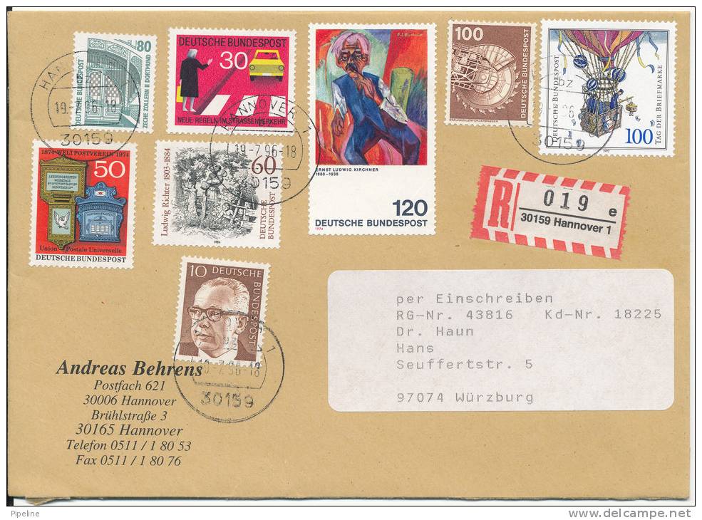 Germany Registered Multi Stamped Cover Sent To Würzburg Hannover 19-7-1996 Very Good Stamped - Covers & Documents