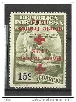 PORTUGAL -  1928 -15c   Luis De Camoes - MLH - Red Cross - Double &amp; Inverted Surcharge - No Faults - Unused Stamps