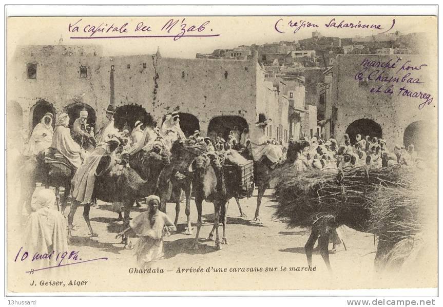 Carte Postale Ancienne Algérie - Ghardaïa - Arrivée D'une Caravane Sur Le Marché - Dromadaires, Commerces - Ghardaia