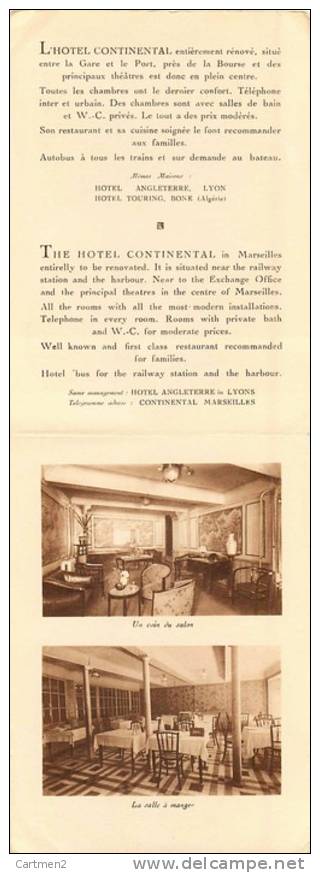 MARSEILLE HOTEL CONTINENTAL 6 RUE BEAUVAU DEPLIANT PUBLICITAIRE + PLAN 13 - Publicités