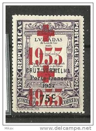 PORTUGAL -  1933 -  75c  Luis De Camoes - MLH - Red Cross - Double  Surcharge - No Faults - Unused Stamps