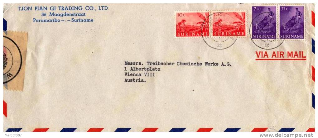 LETTRE DE PARAMARIBO - SURINAME - AUSTRIA - 1953 - Surinam