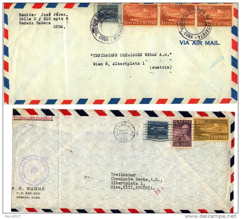 2 LETTRES DE  LA HAVANE - CUBA - AUTRICHE - AUSTRIA - 1953 - Autres & Non Classés