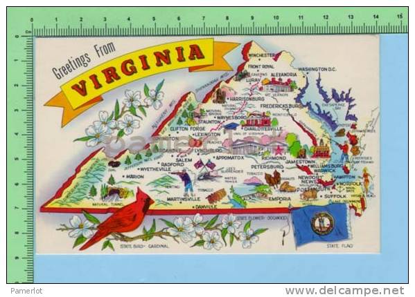 Greeting From Virginia ( State Flag )Post Card Carte Postale - Cartes Géographiques