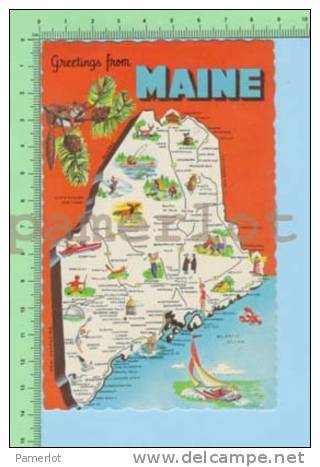 Used In 1973 USA Greeting From (Maine  Map ) Post Card Carte Postale - Cartes Géographiques