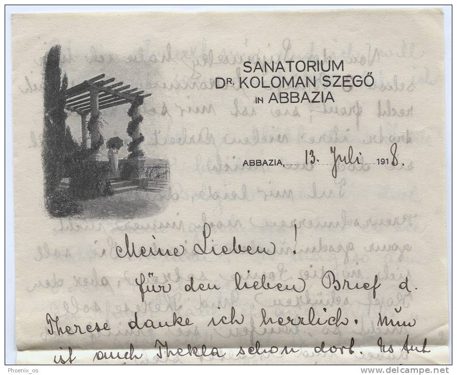 Croatia - OPATIJA, Abbazia, 1918. Memorandum Envelope To Hungary, K.u.K. Stamp, Censorship - Briefe U. Dokumente