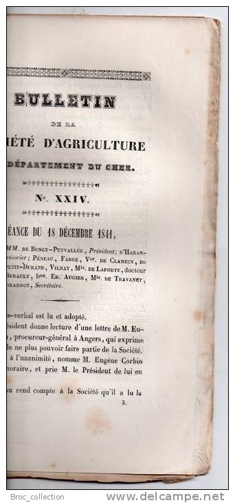 Bulletin De La Société D´Agriculture Du Département Du Cher N° XXIV, 1842, Bestiaux étrangers, Moutons Et Brebis - Centre - Val De Loire