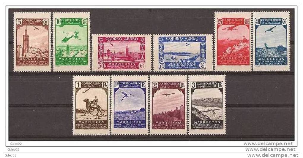 MA186SCSF-L3047TARM.Maroc. Marocco.MARRUECOS  ESPAÑOL PAISAJES .AEREA.1938 (Ed 186/95**)sin Charnela.LUJO - Mezquitas Y Sinagogas