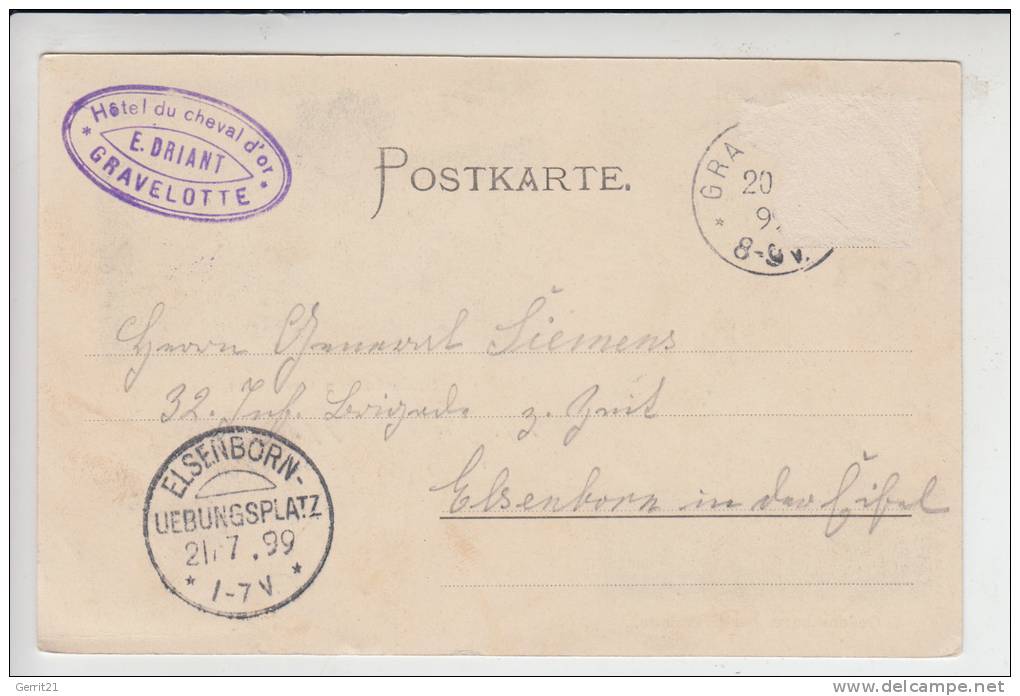 F 57130 GRAVELOTTE, Gedenkturm & Schlucht 1899 Nach Elsenborn,  Briefmarke Fehlt - Ars Sur Moselle