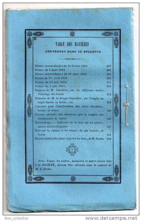 Bulletin De La Société D´Agriculture Du Département Du Cher N° XXIX, 1843, Attelage Des Boeufs, Voir Détail - Centre - Val De Loire