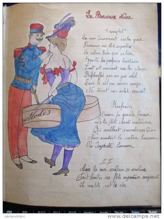 Militaire/Recueil de paroles de chansons grivoises/ avec dessins originaux colorisés/vers 1905-10  PART12