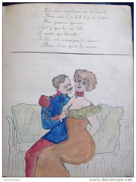 Militaire/Recueil de paroles de chansons grivoises/ avec dessins originaux colorisés/vers 1905-10  PART12