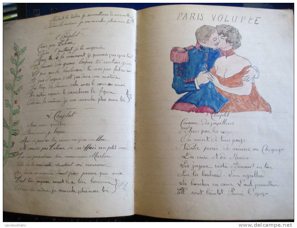 Militaire/Recueil de paroles de chansons grivoises/ avec dessins originaux colorisés/vers 1905-10  PART12