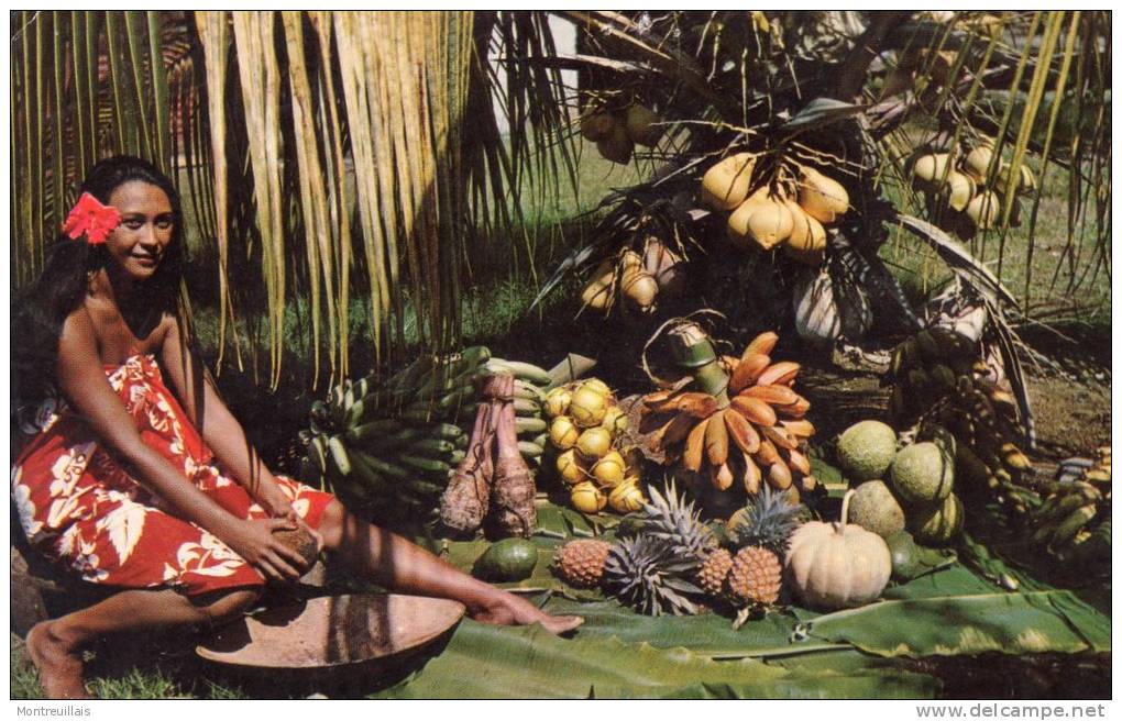 POLYNSESIE Française, TAHITI, Vahiné, Femme, Délicieux Fruits,  écrite , Sans Timbre - Tahiti