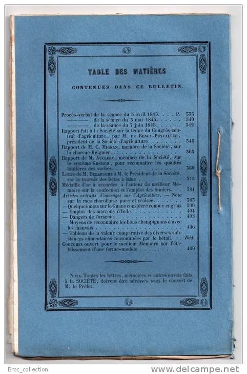 Bulletin De La Société D´Agriculture Du Département Du Cher N° XXXV, 1845, Charrue Reignier, Voir Détail - Centre - Val De Loire