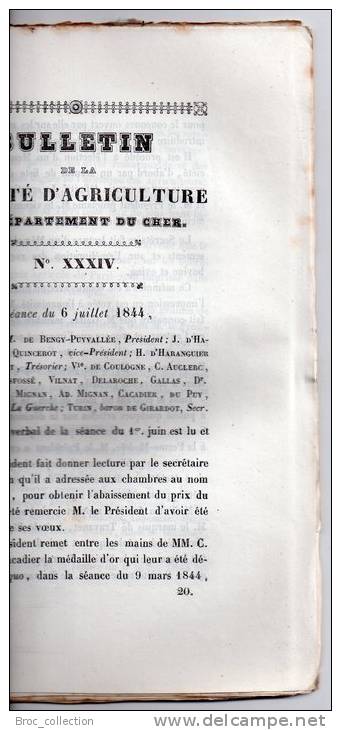 Bulletin De La Société D´Agriculture Du Département Du Cher N° XXXIV, 1845, Girard De Villesaison, Voir Détail - Centre - Val De Loire