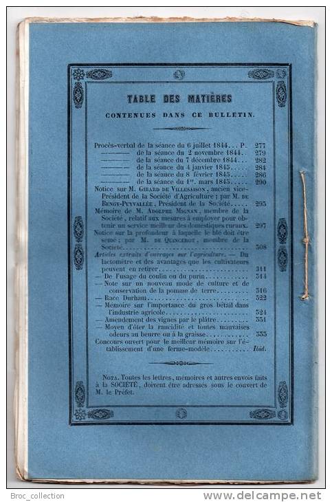 Bulletin De La Société D´Agriculture Du Département Du Cher N° XXXIV, 1845, Girard De Villesaison, Voir Détail - Centre - Val De Loire