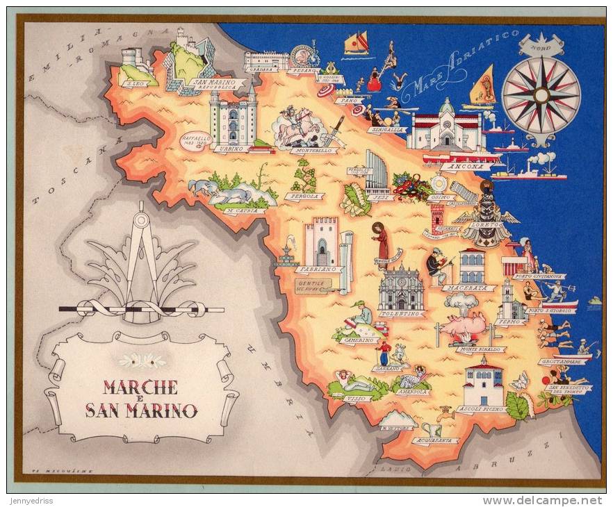 Carta Turistica Iconografica Marche E Repubblica San Marino - Altri & Non Classificati