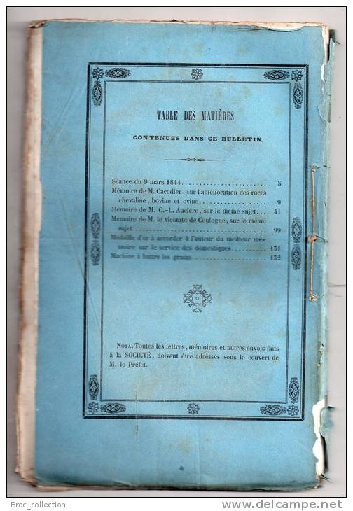 Bulletin De La Société D´Agriculture Du Département Du Cher N° XXXI, 1844, Amélioration Races Chevaline, Bovine, Ovine - Centre - Val De Loire