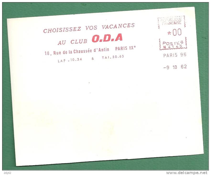 Vacances, Club," O.D.A"  - EMA Secap - Spécimen De Présentation  14x11 Cm   (K798) - Other & Unclassified