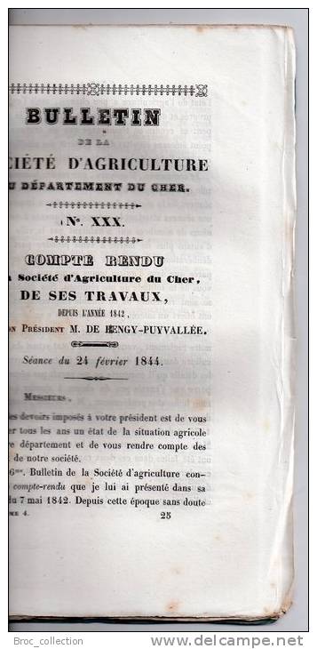 Bulletin De La Société D´Agriculture Du Département Du Cher N° XXX, 1844, Vache Laitière, Raygrass, Voir Détail - Centre - Val De Loire