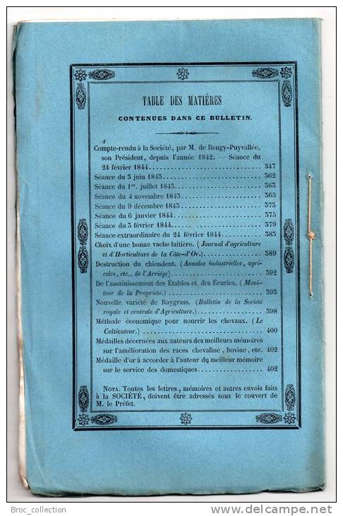 Bulletin De La Société D´Agriculture Du Département Du Cher N° XXX, 1844, Vache Laitière, Raygrass, Voir Détail - Centre - Val De Loire