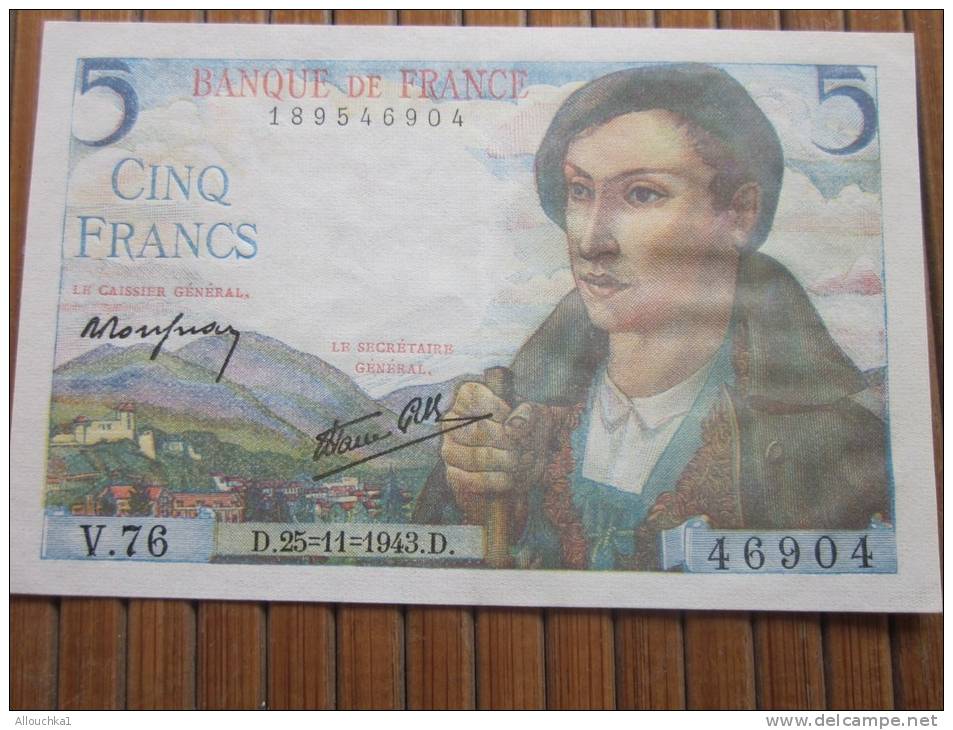 Billets De Banque Français 5 Francs Type Berger édition Du D.25 Novembre 1943. D.impeccable - 5 F 1943-1947 ''Berger''